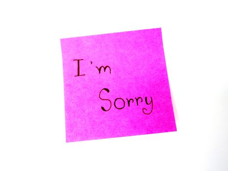 I'm sorry in post it note on white background