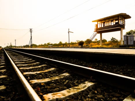 Vintage old railway with sunlight in thailand