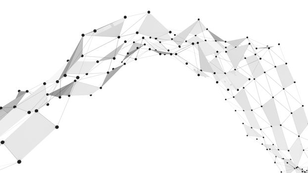 Concept of Network. Internet communication of lines, polygons and dots. 3d illustration.