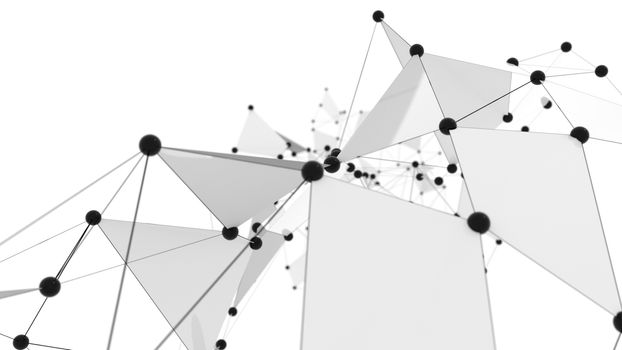 Concept of Network. Internet communication of lines, polygons and dots. 3d illustration.