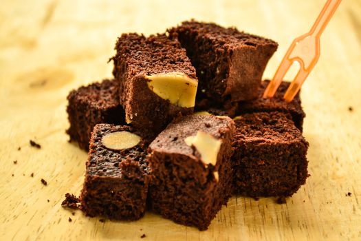 Focus square brownie on wooden board