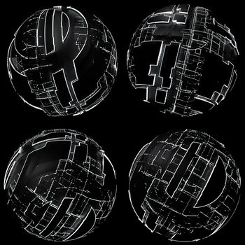 Abstract spheres of glowing circles and lines. Science and technology concept. Futuristic spheres. 3d illustration