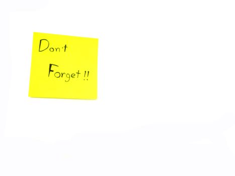 Don't forget in post it note  on white background with copy space