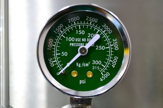 Close up oxygen pressure gauge in hospital