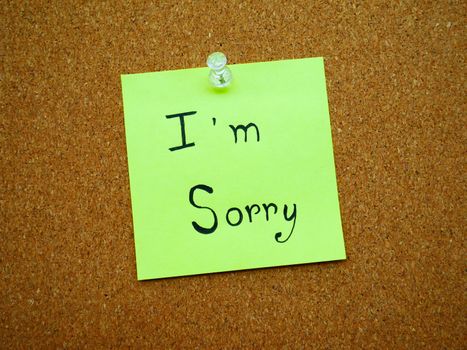 I'm sorry in green post note on wooden board