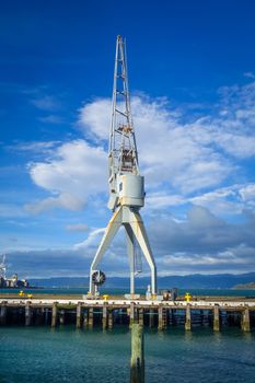 Crane in Wellington city harbour docks, New Zealand north Island