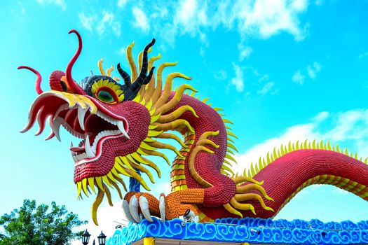 Beautiful red dragon with blue sky