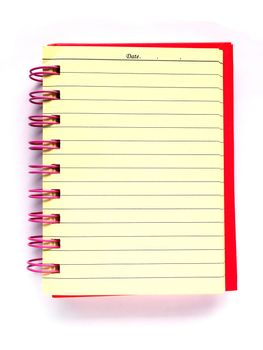 Old pink note book isolated on white background