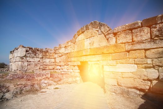 Photo of ancient city Hierapolis, near modern turkey city Denizli, Turkey