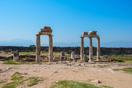 Photo of ancient city Hierapolis, near modern turkey city Denizli, Turkey