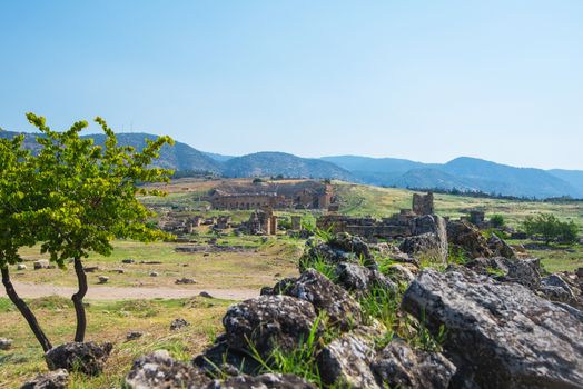 Photo of ancient city Hierapolis, near modern turkey city Denizli, Turkey