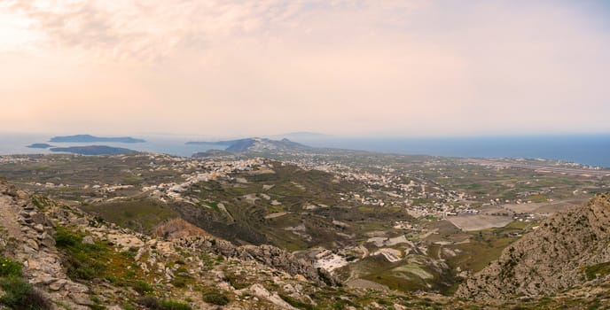 Panoramic view of Santorini island in Cyclades, Greece