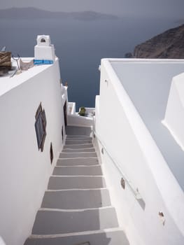 Stairs in the streets of Santorini island in Cyclades, Greece