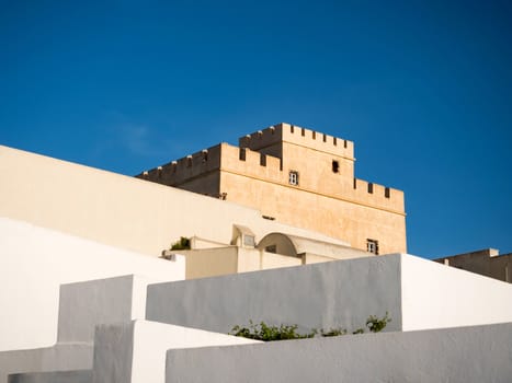 Small traditional white houses in Santorini island, Greece