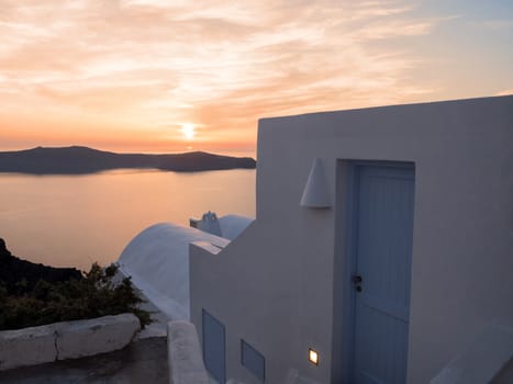 View of the sunset in Santorini island in Cyclades, Greece
