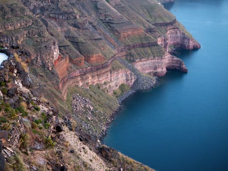 The red cliffs in Santorini island in Cyclades, Greece