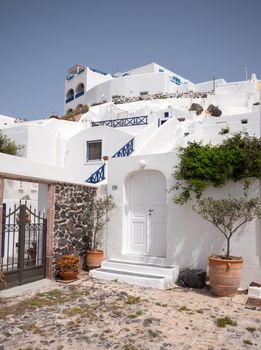 SANTORINI, GREECE - APRIL 8,2016: Small traditional white houses in Santorini island, Greece