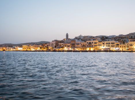 View of Syros town with beautiful buildings and houses in the afternoon