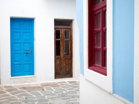 Taditional buildings in the street of a Greek island Paros