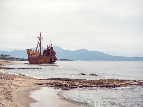 Small shipwreck on the beach left there for years, Gytheio, Greece