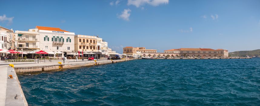 SYROS, GREECE - APRIL 10, 2016: View of Syros town with beautiful buildings and houses in a sunny day