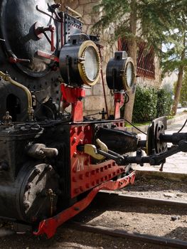 Old vinatge steam powered train at the train station of Kalavrita Greece, 