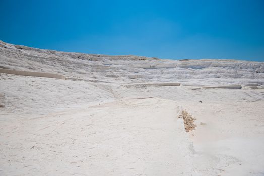 Panoramic view of Pammukale near modern city Denizli, Turkey. One of famous tourists place in Turkey.