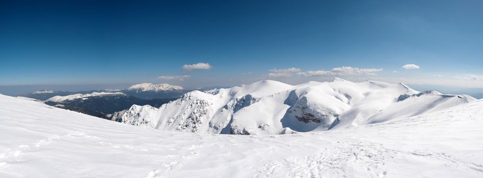 Landscape of Helmos mountain covered with snow in a sunny day,Kalavrita,Greece