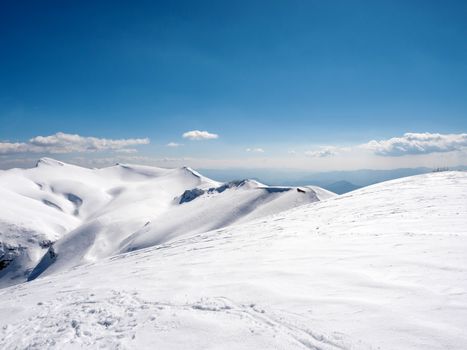 Landscape of Helmos mountain covered with snow in a sunny day,Kalavrita,Greece