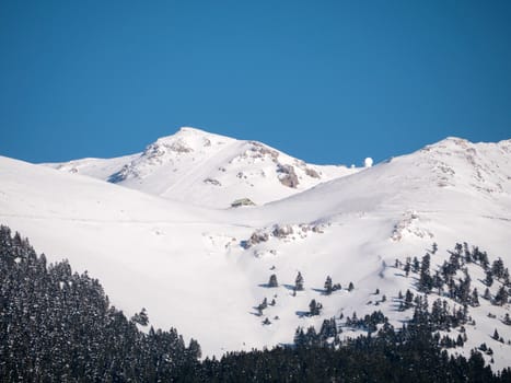 Landscape of Helmos mountain covered with snow in a sunny day,Kalavrita,Greece