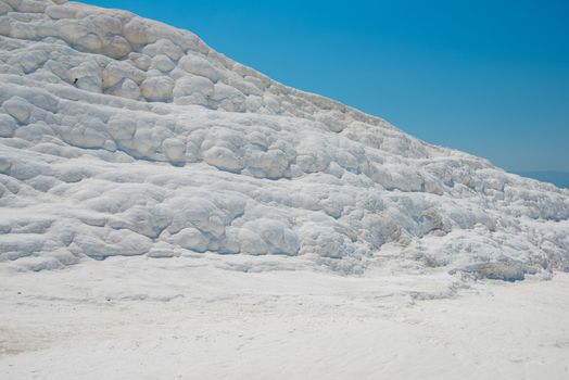 Panoramic view of Pammukale near modern city Denizli, Turkey. One of famous tourists place in Turkey.