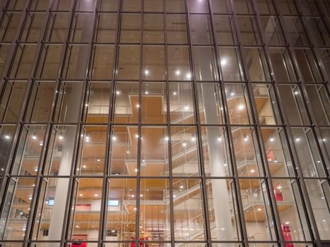 Athens, Greece - January 6,2017: Foundation of Stavros Niarchos culture center decorated with lights late in the afternoon 