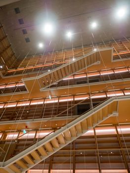 Athens, Greece - January 6,2017: Foundation of Stavros Niarchos culture center decorated with lights late in the afternoon 