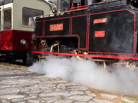 Old vinatge steam powered train at the train station of Kalavrita Greece, 