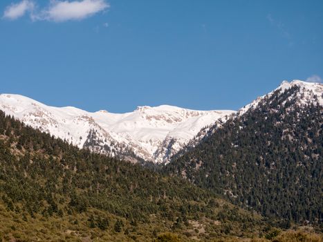 Landscape of Helmos mountain with snow in Kalavrita,Greece