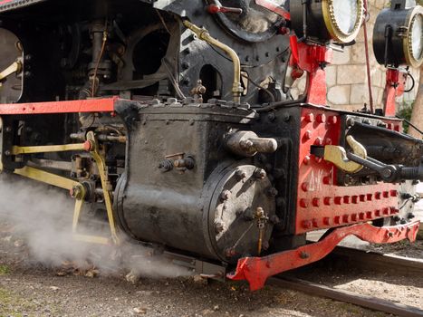 Old vinatge steam powered train at the train station of Kalavrita Greece, 