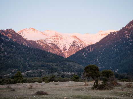 Landscape of Helmos mountain with snow in Kalavrita,Greece