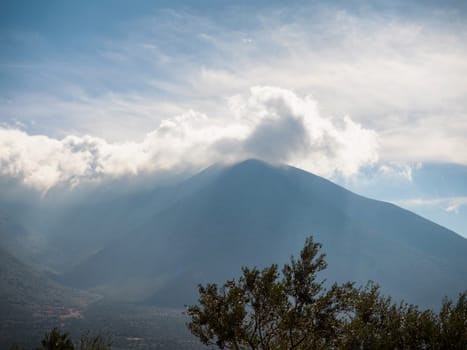 Landscape of mountain with clouds in Mani region in Laconia Peloponnese,Greece