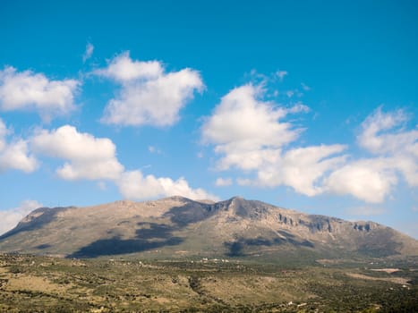 Landscape of mountain with clouds in Mani region in Laconia Peloponnese,Greece