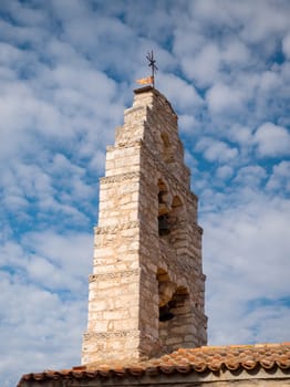 Stone build bell tower in the traditional village of Aeropoli,
Laconia, Peloponnese, Greece