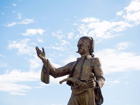 AEROPOLIS, GREECE - NOVEMBER 19, 2017: Historic landmark with statue in the main square of the village Aeropoli,
Mani, Peloponnese, Greece