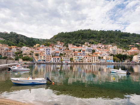 GITHEIO, GREECE - NOVEMBER 19,2016: The port of Githeio with beautiful houses, Laconia, Peloponnese,Greece