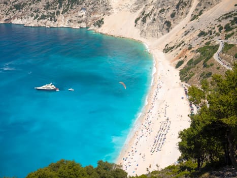 Myrtos beach panoramic view from above in Kefalonia island, Greece
