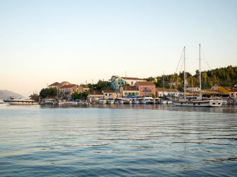 FISKARDO, GREECE - AUGUST 20, 2016: The port of Fiskardo village in Kefalonia island