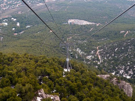 View from the cable car of the Regency Casino Mont Parnes in Parnitha mountain, Attica, Greece