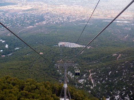 View from the cable car of the Regency Casino Mont Parnes in Parnitha mountain, Attica, Greece