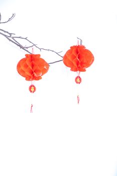 Two red hanging chinese near year lanterns