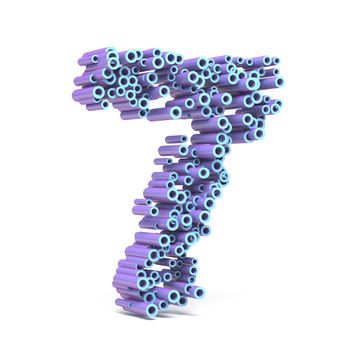 Purple blue font made of tubes NUMBER SEVEN 7 3D render illustration isolated on white background