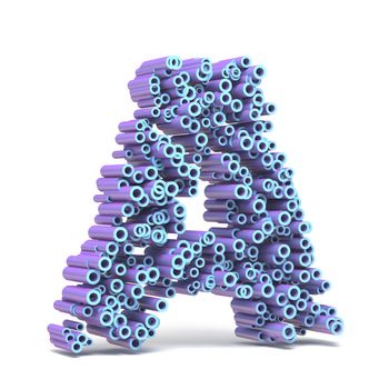 Purple blue font made of tubes LETTER A 3D render illustration isolated on white background