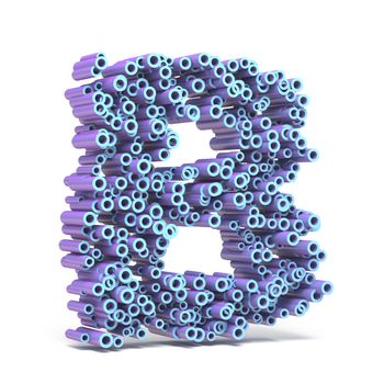 Purple blue font made of tubes LETTER B 3D render illustration isolated on white background